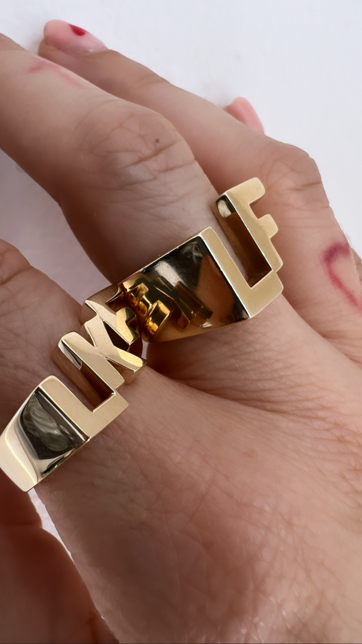 Taking Care of Business Bespoke Triple Initial Ring Yellow Gold