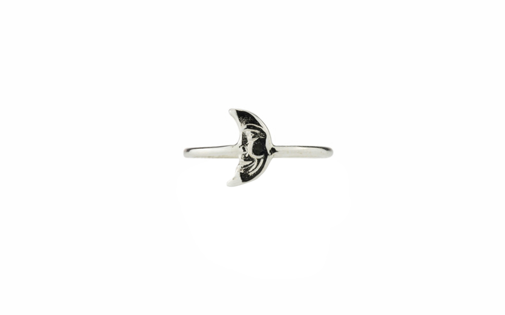 Star Crossed Crescent Moon Ring Sterling Silver