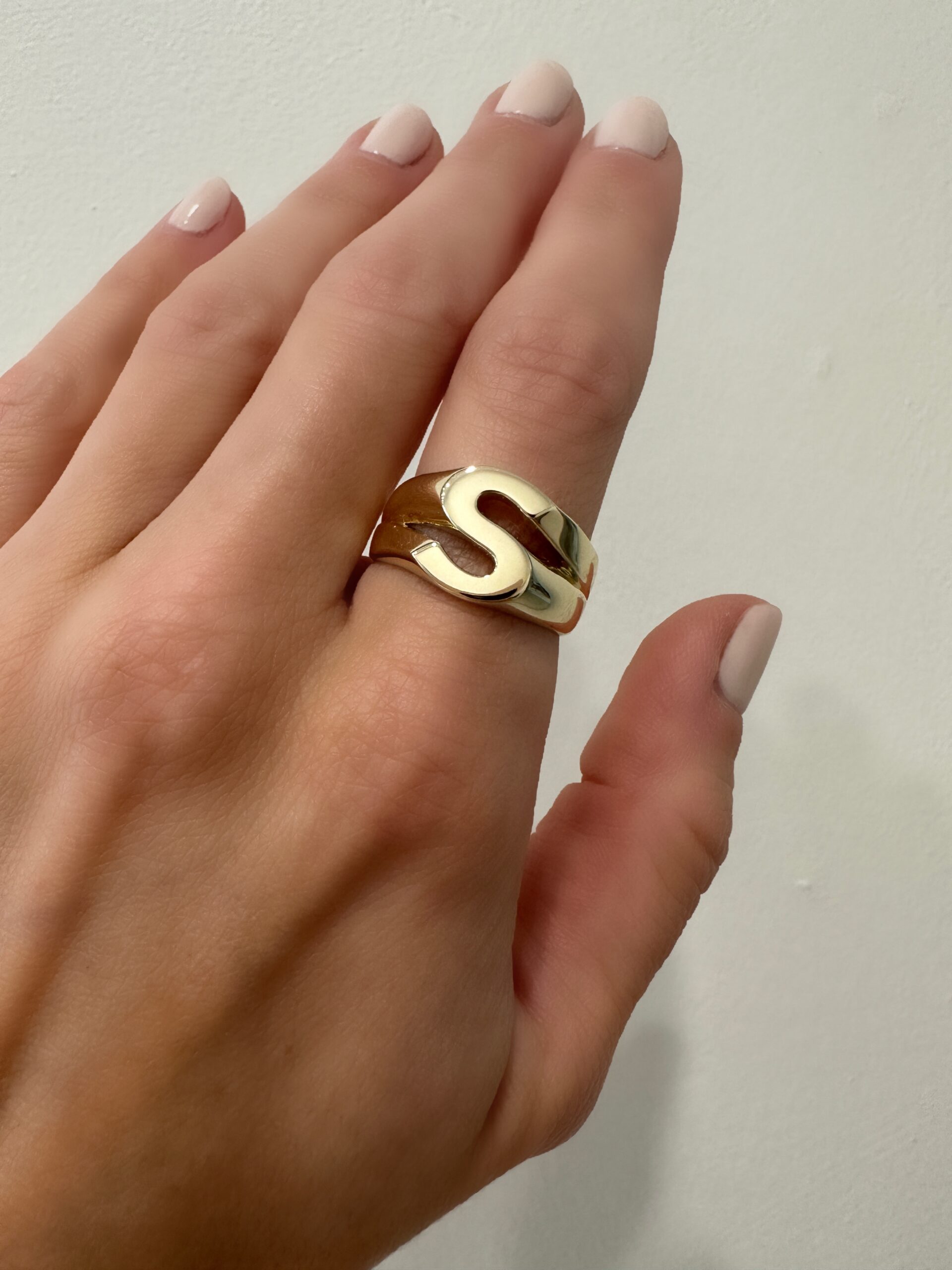 Taking Care of Business Bespoke Single Initial Ring 9k Yellow Gold